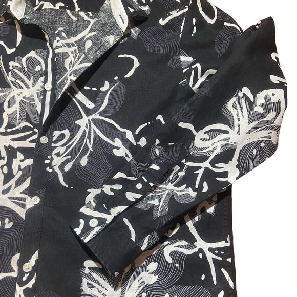 INC Men's Linen Blend Button Shirt Size L Black & White Long Roll Tab Sleeve - Picture 7 of 10